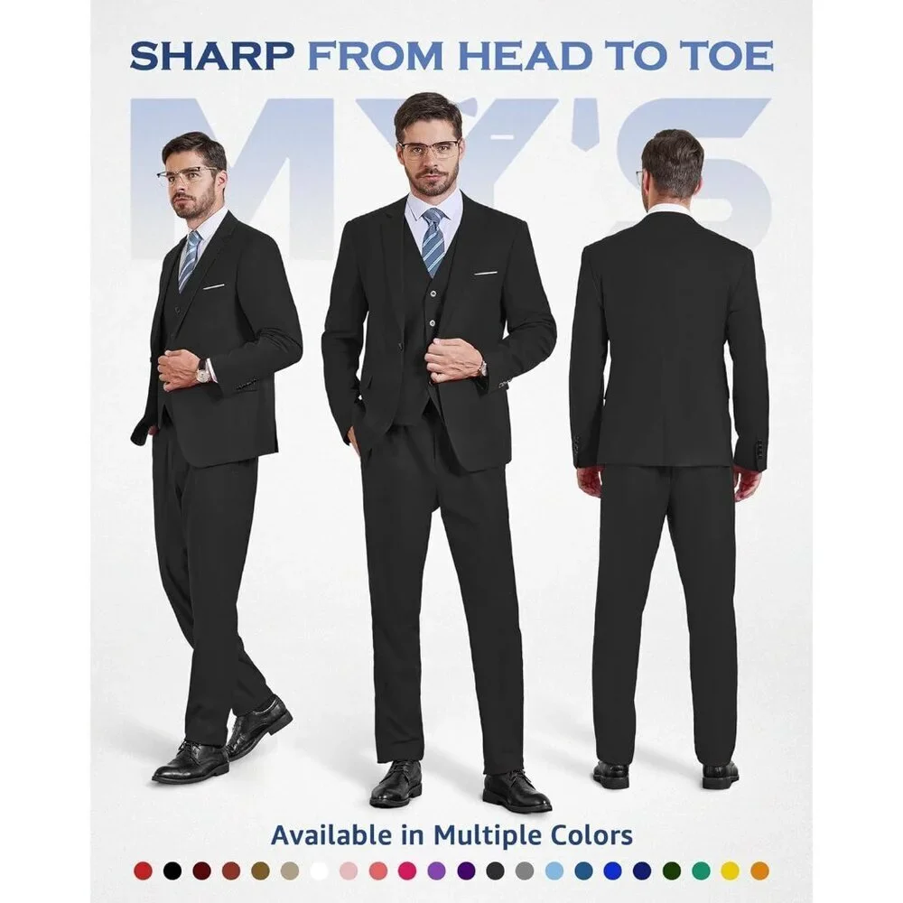 Suits & Blazers | Mens Black 3 Piece Suit Set With Tie Slim Fit Prom ...